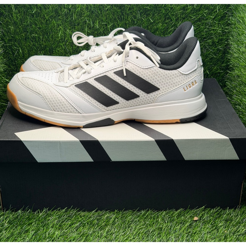 Adidas Ligra 8 M Mens Indoor Court Shoes White Black Gum JI1505 Size 12